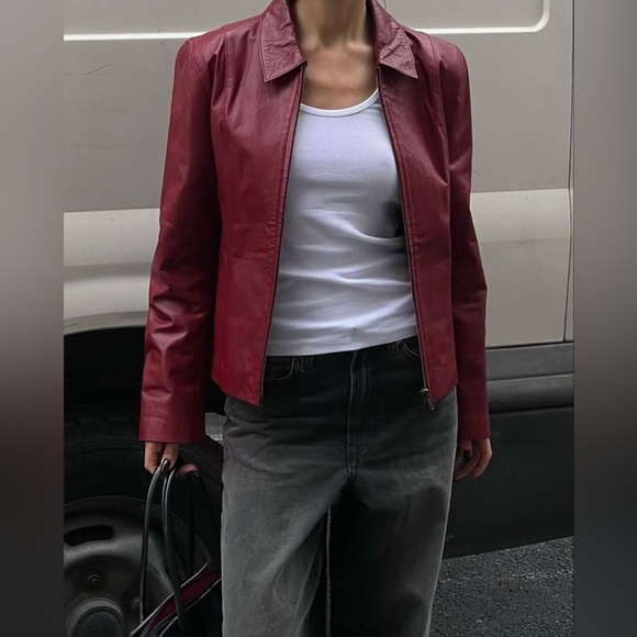 edge Jackets & Blazers - Edge Italian Fashion Vintage Pink Leather Zip Jacket Sz M